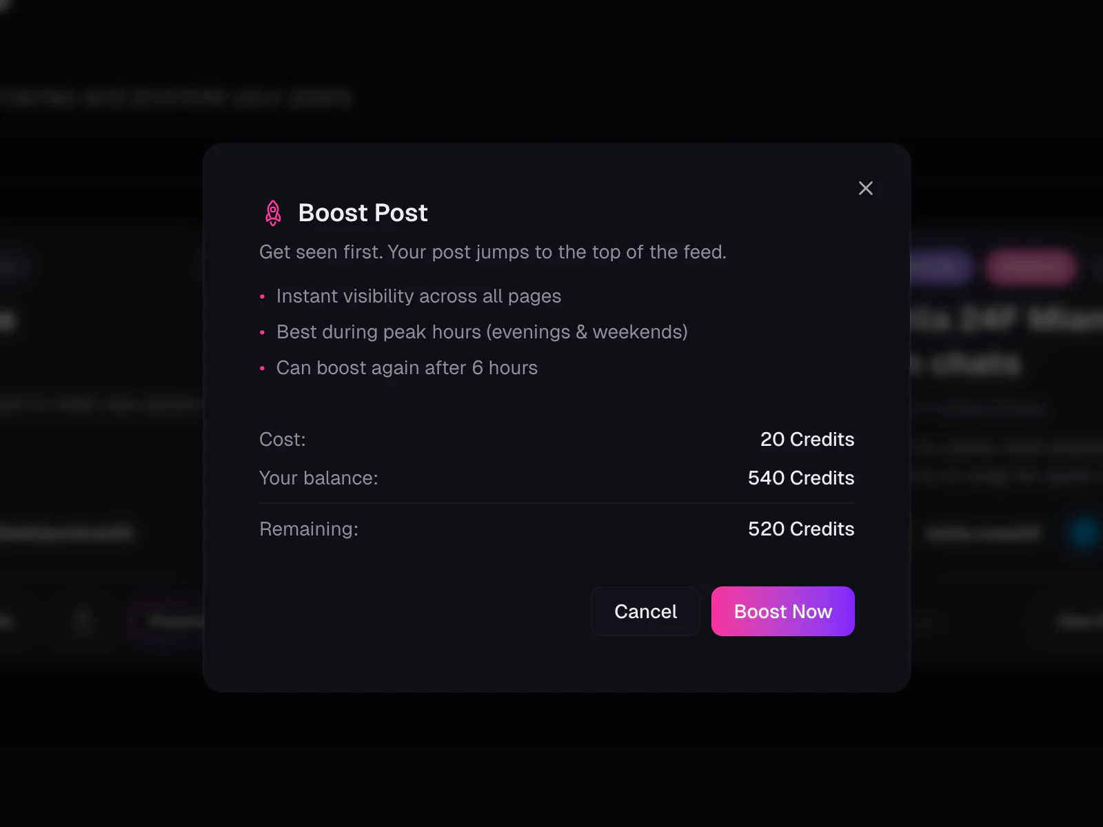 Boost Post confirmation modal