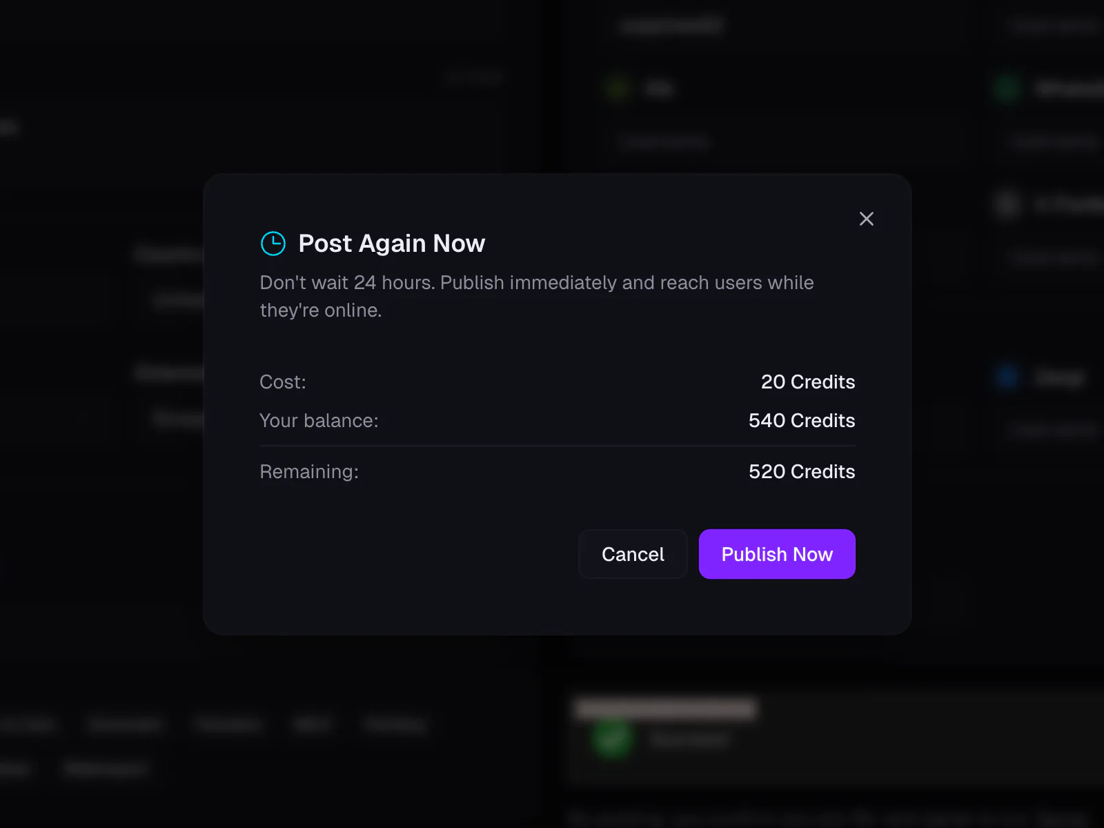 Skip Cooldown confirmation modal